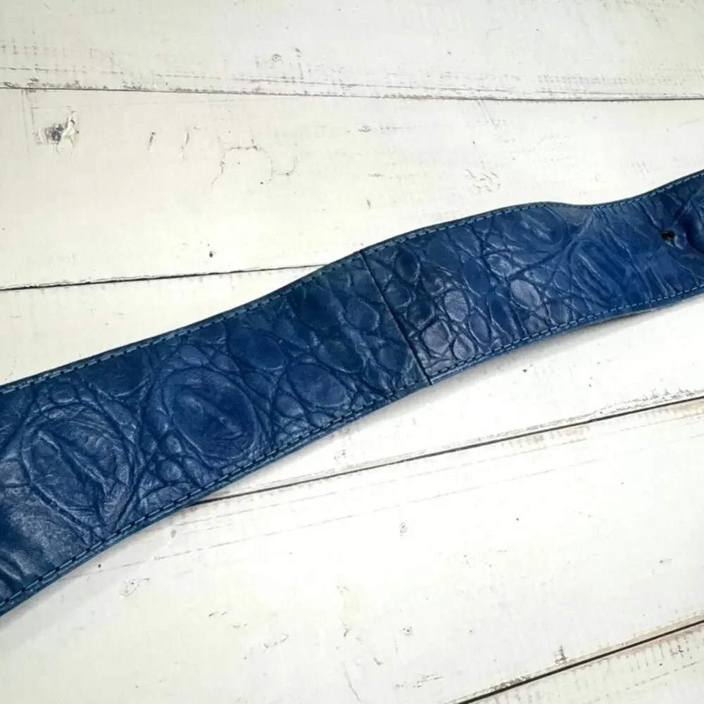 Vtg Nina Arjani Leatherock Belt Sz S Blue Leather Rhinestones San Diego 1980s